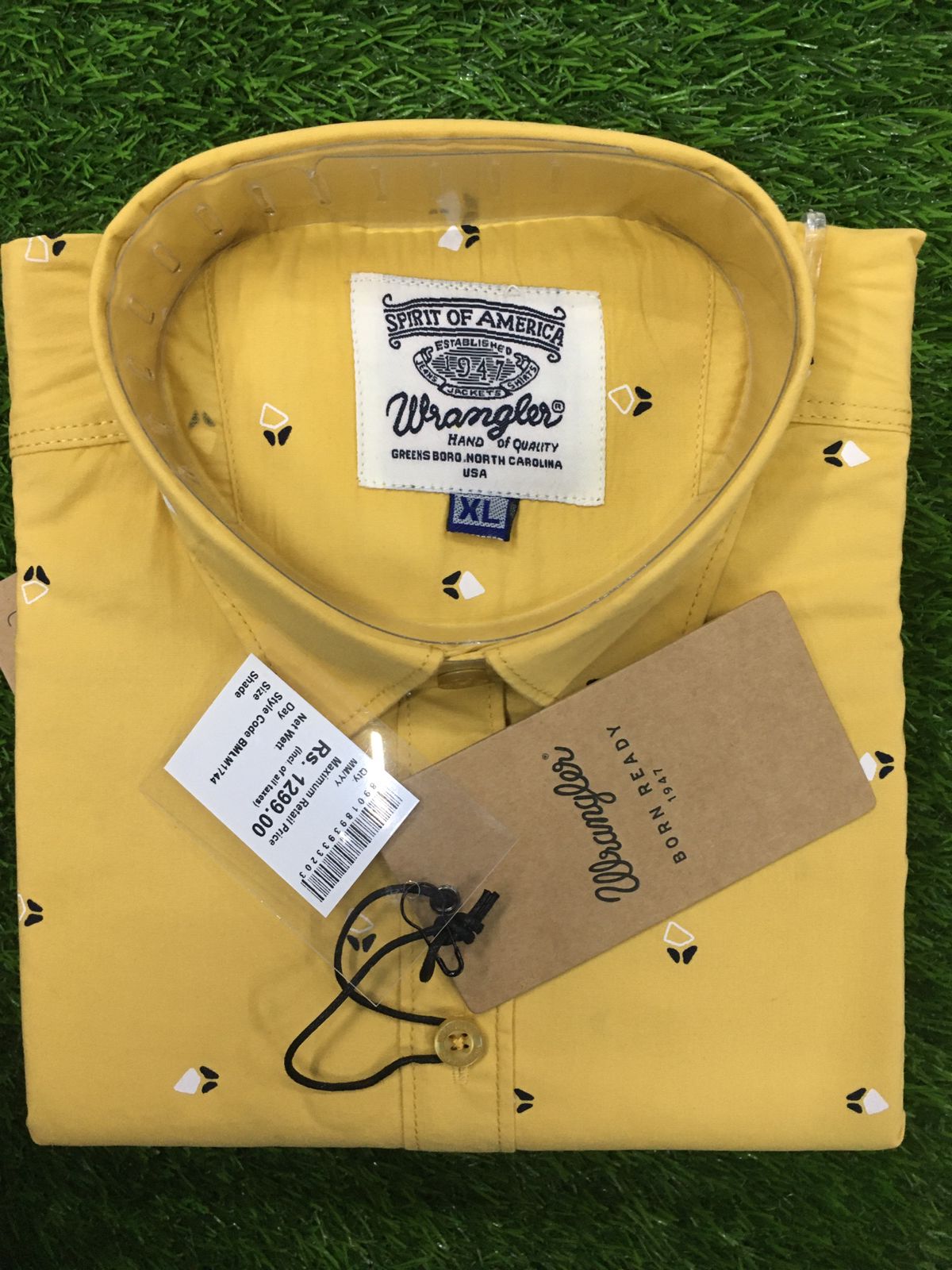 WRANGLER YELLOW PRINT SHIRT FOR GENTS