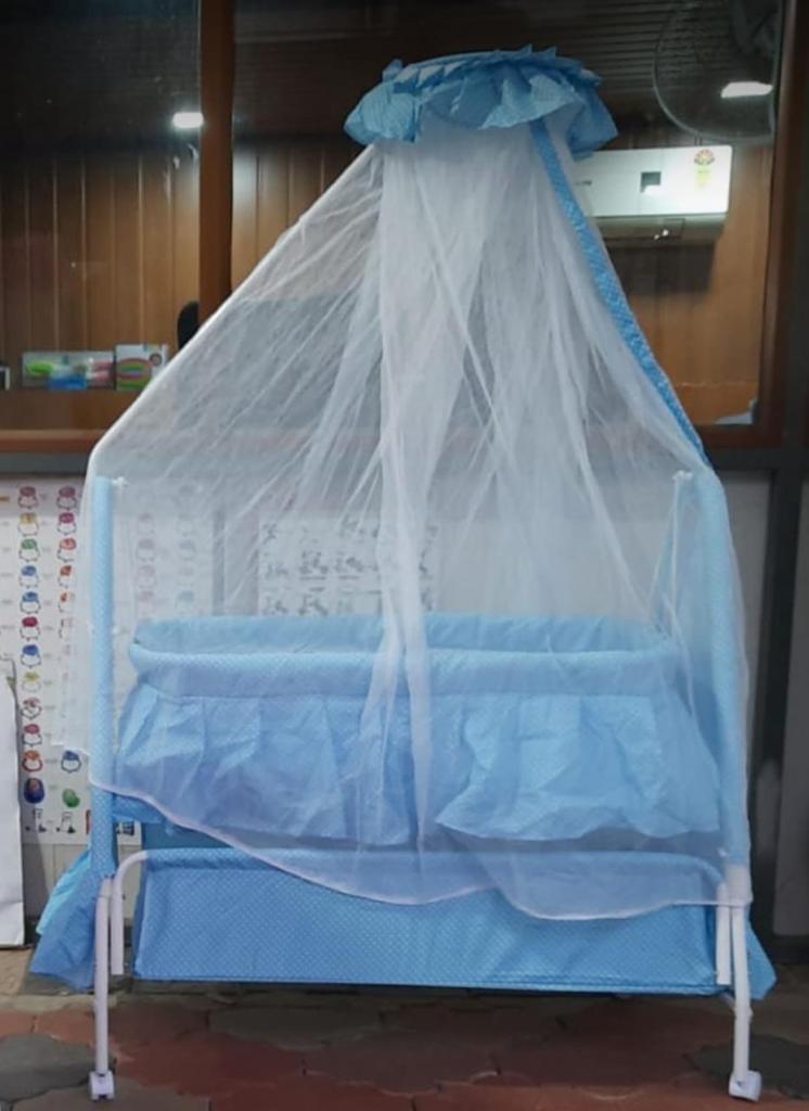 ROSE BABY CRADLE BLUE COLOUR ,WITH NET COVERING