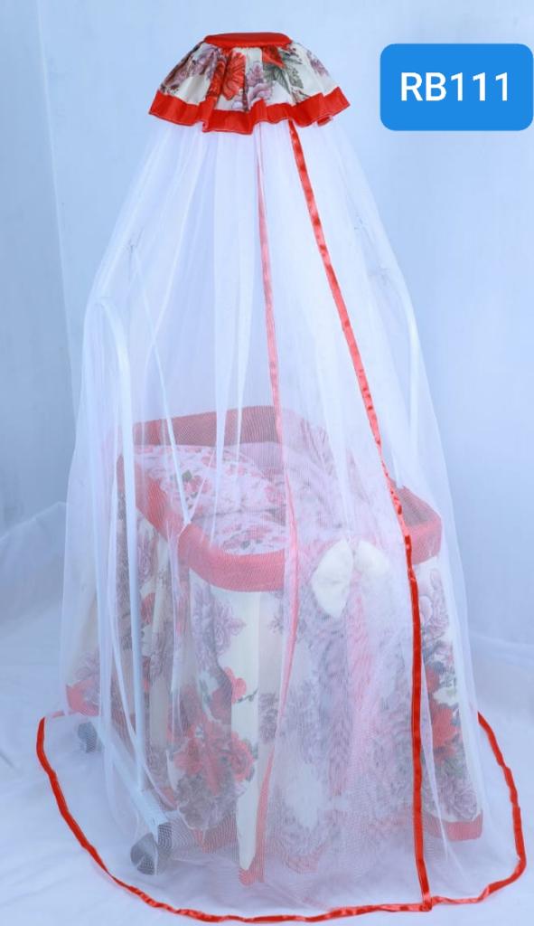 ROSE BABY CRADLE MULTIPLE COLOUR RED AND WHITE, WITH NET COVERING