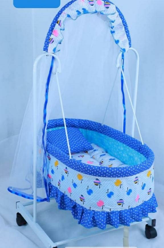 ROSE BABY  CRADLE BLUE AND WHITE COLOUR
