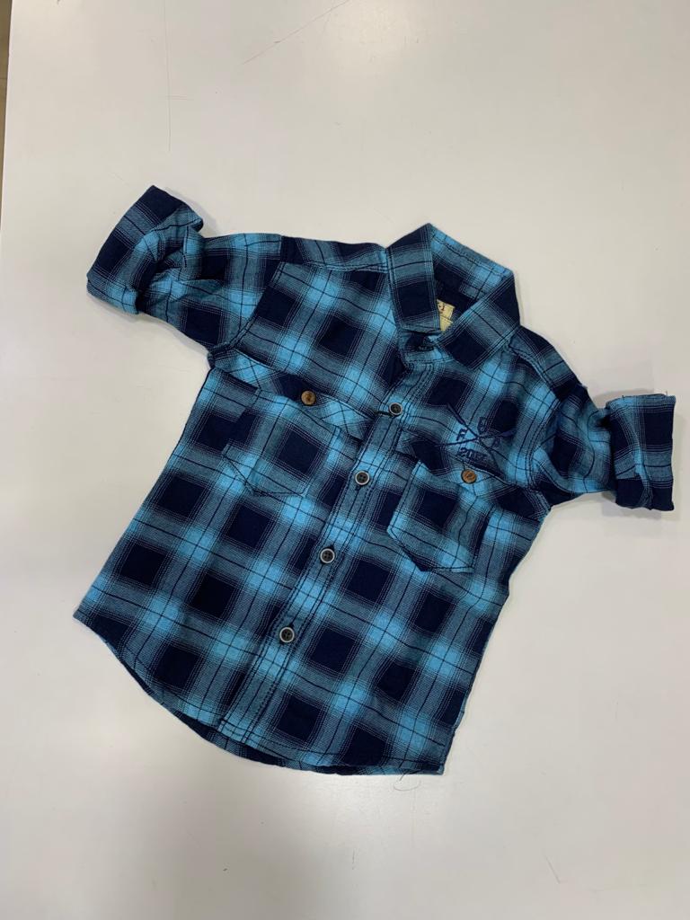 G-CLUB MULTIPLE COLOUR BLACK CHECK ON SKY BLUE CHECK-SHIRT FOR BOYS