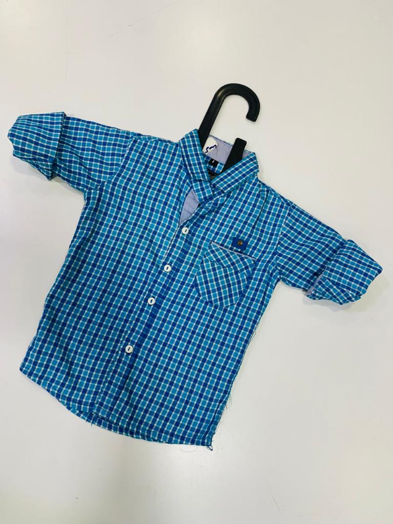 G CLUB SKY BLUE SMALL CHECK-SHIRT FOR BOYS