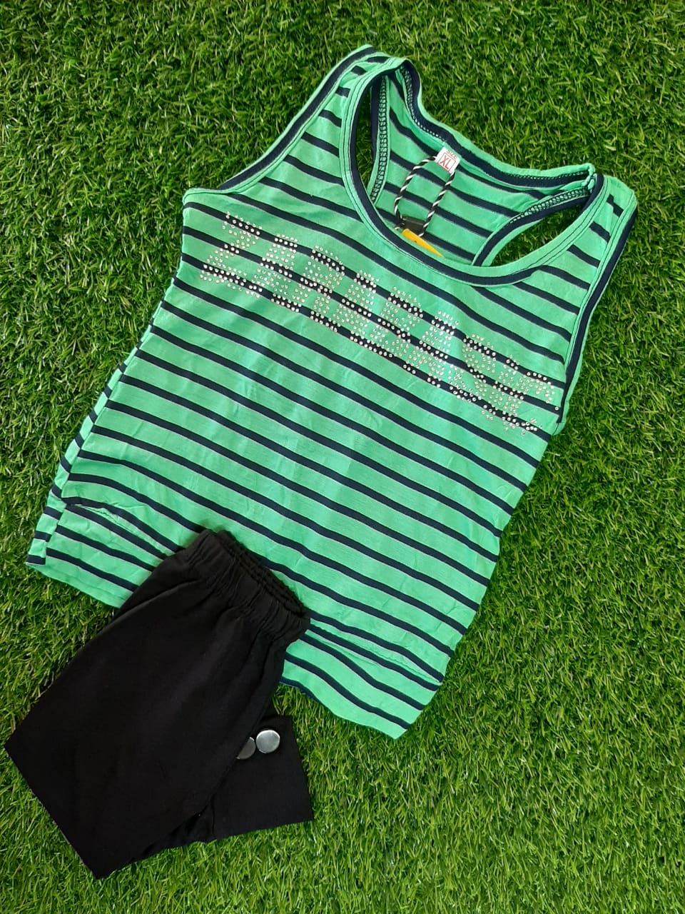 KIDS CAMP LEGGING AND TOP, GREEN COLOUR TOP BLACK PANT FOR KIDS