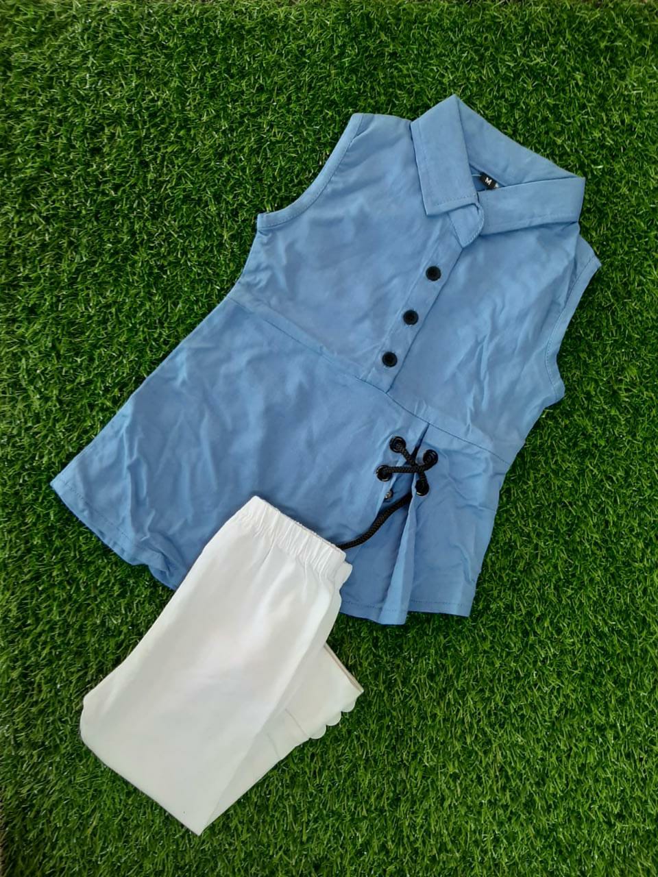 KIDS CAMP LEGGING AND TOP, SKY BLUE COLOUR TOP WHITE PANT FOR KIDS