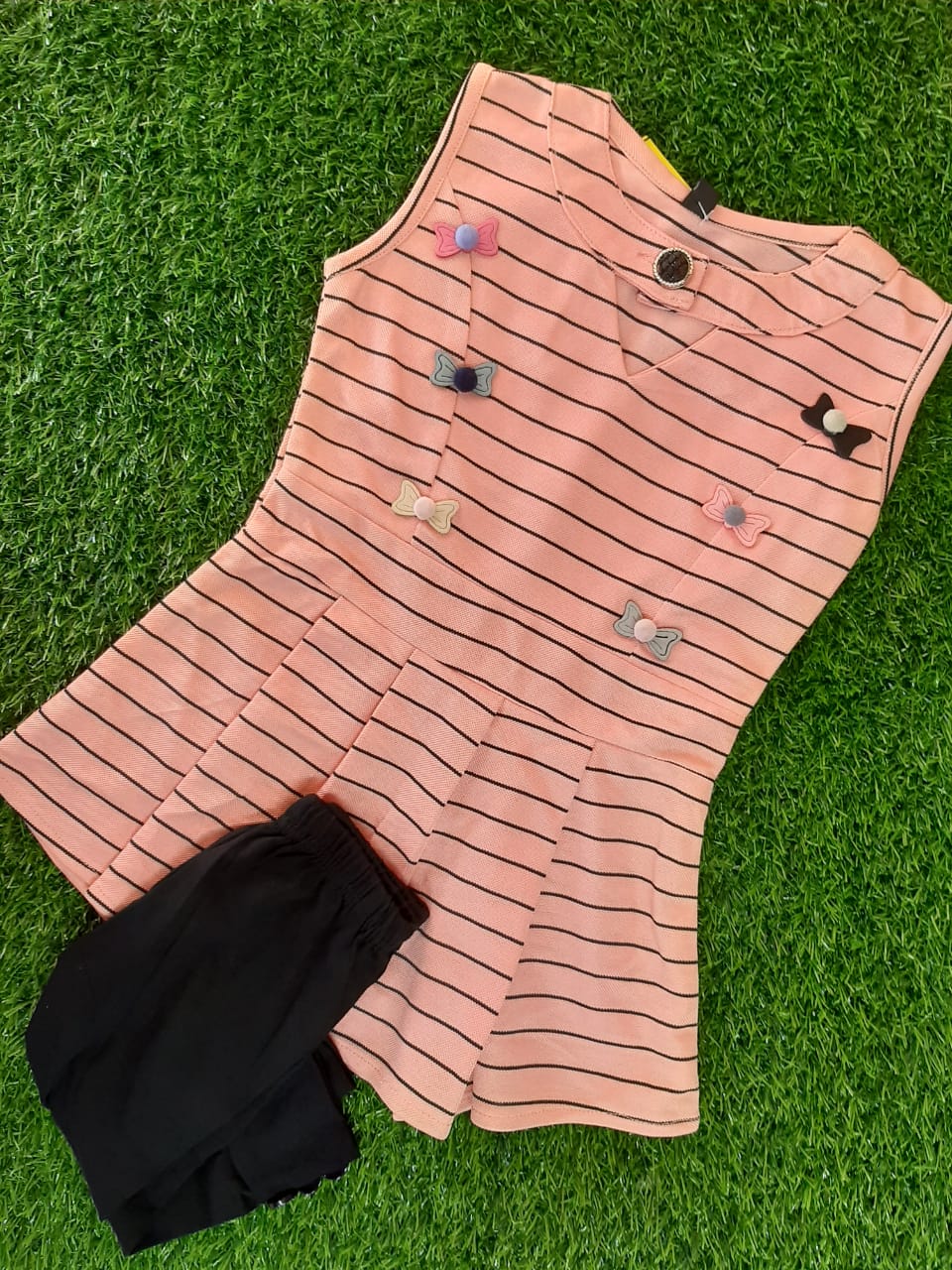 KIDS CAMP LEGGING AND TOP, LINED PINK COLOUR TOP WHITE PANT FOR KIDS