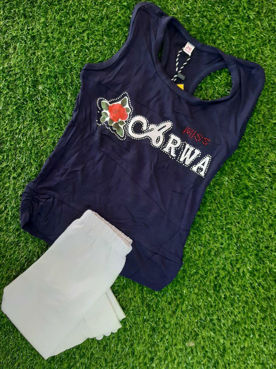 KIDS CAMP LEGGING AND TOP, DARK BLUE COLOUR TOP WHITE PANT FOR KIDS