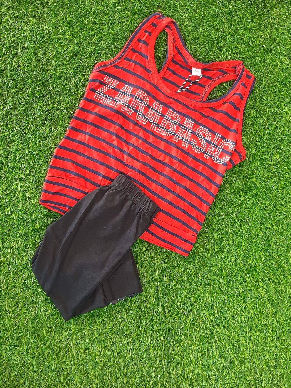 KIDS CAMP LEGGING AND TOP, RED COLOUR TOP BLACK PANT FOR KIDS