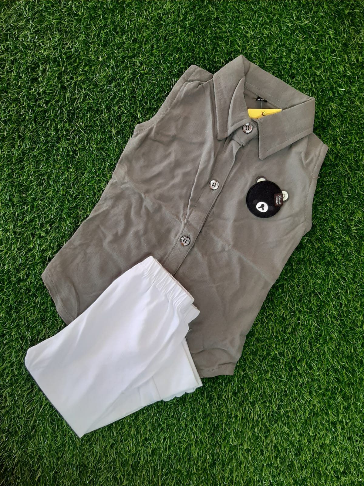 KIDS CAMP LEGGING AND TOP, GRAY COLOUR TOP WHITE PANT FOR KIDS