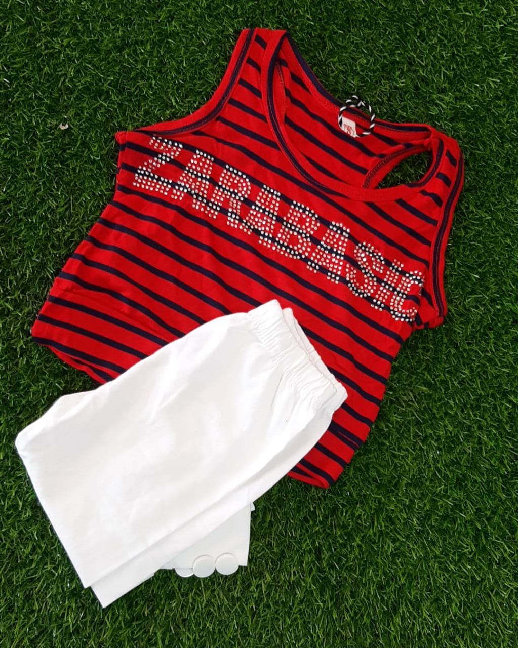 KIDS CAMP LEGGING AND TOP RED COLOUR TOP WHITE PANT FOR KIDS