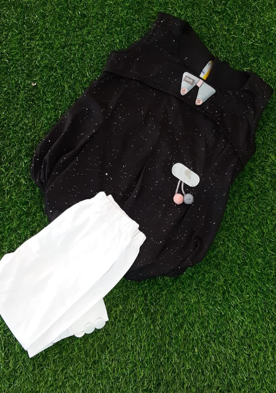 KIDS CAMP LEGGING AND TOP, BLACK COLOUR TOP WHITE PANT FOR KIDS