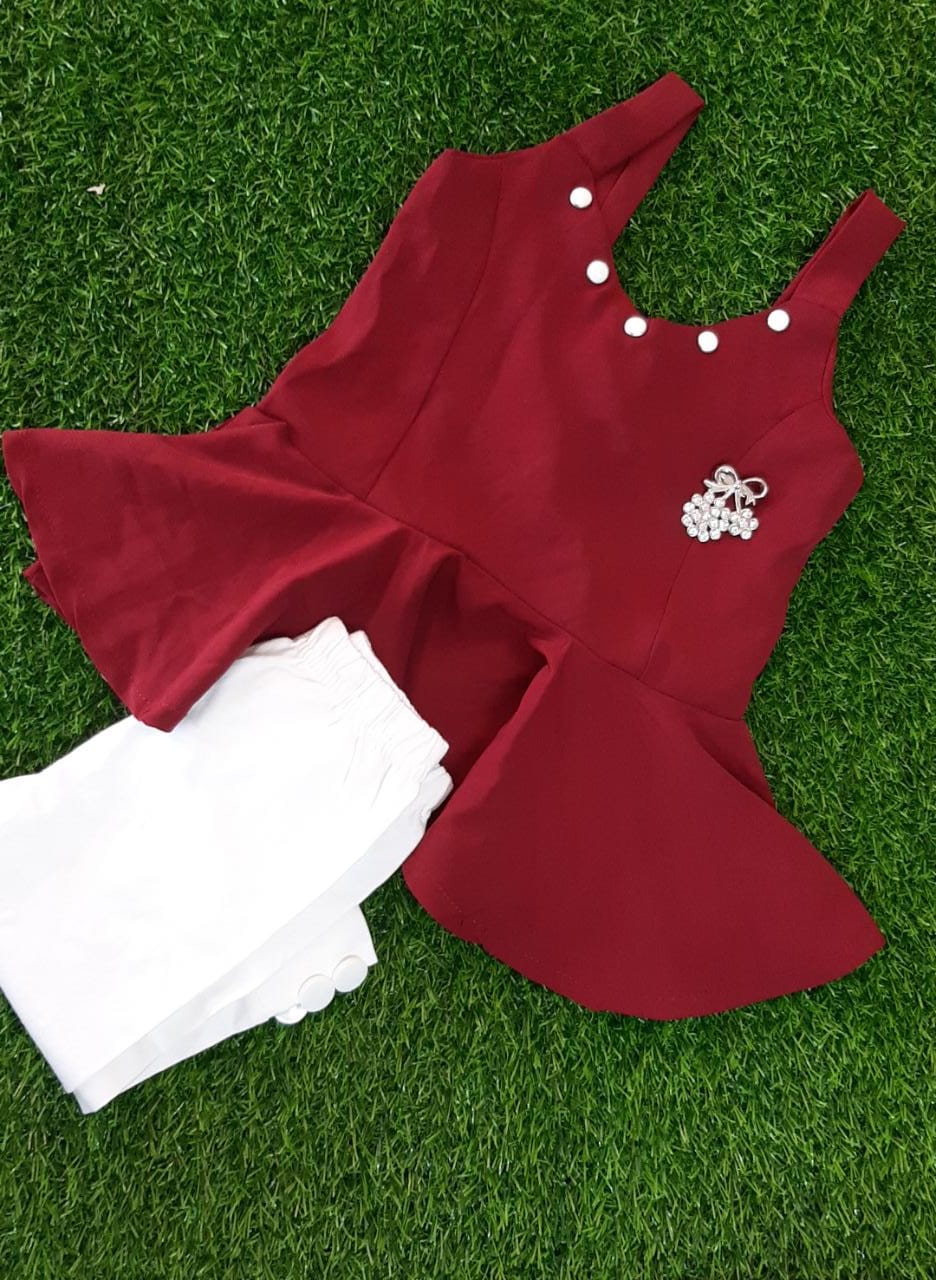 KIDS CAMP LEGGING AND TOP, RED COLOUR TOP WHITE PANT FOR KIDS