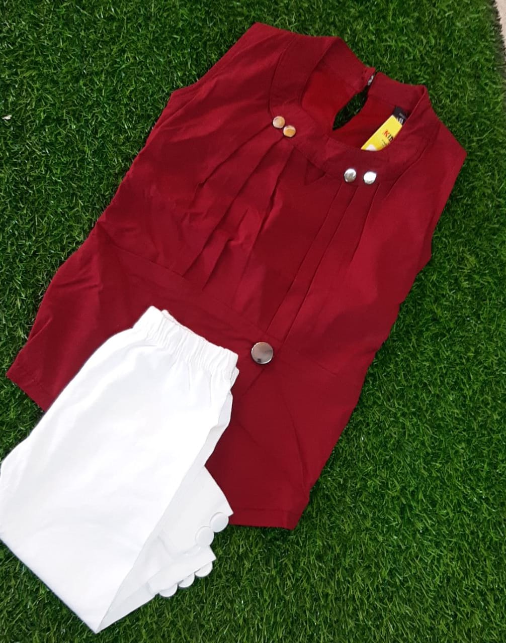 KIDS CAMP LEGGING AND TOP,  MAROON COLOUR TOP WHITE PANT FOR KIDS