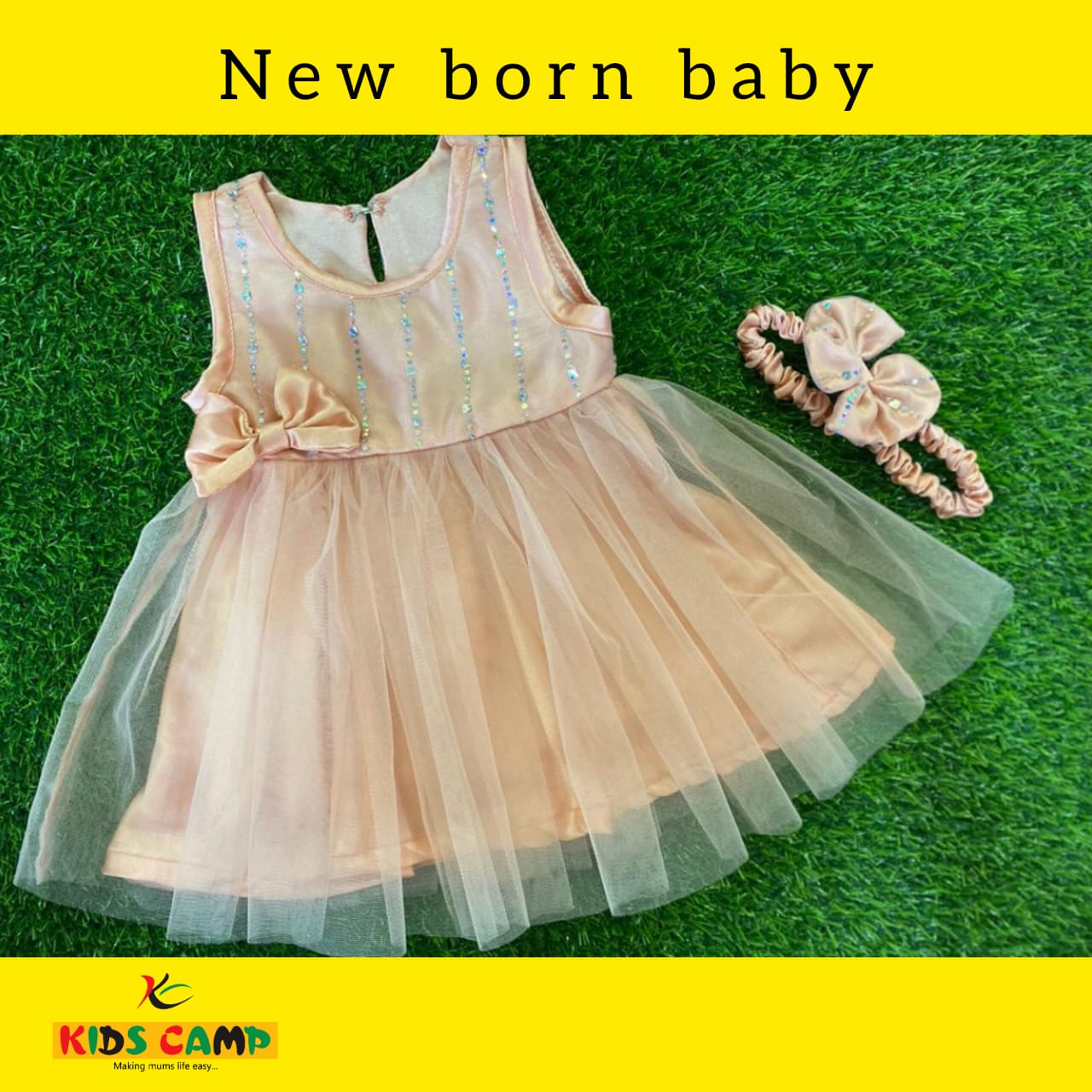 Kids Camp New Born Baby Dress (Peach)