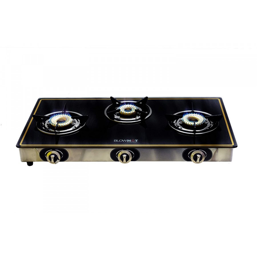 Blowhot Pearl 3 Burner Glass Top Auto Ignition Gas Stove