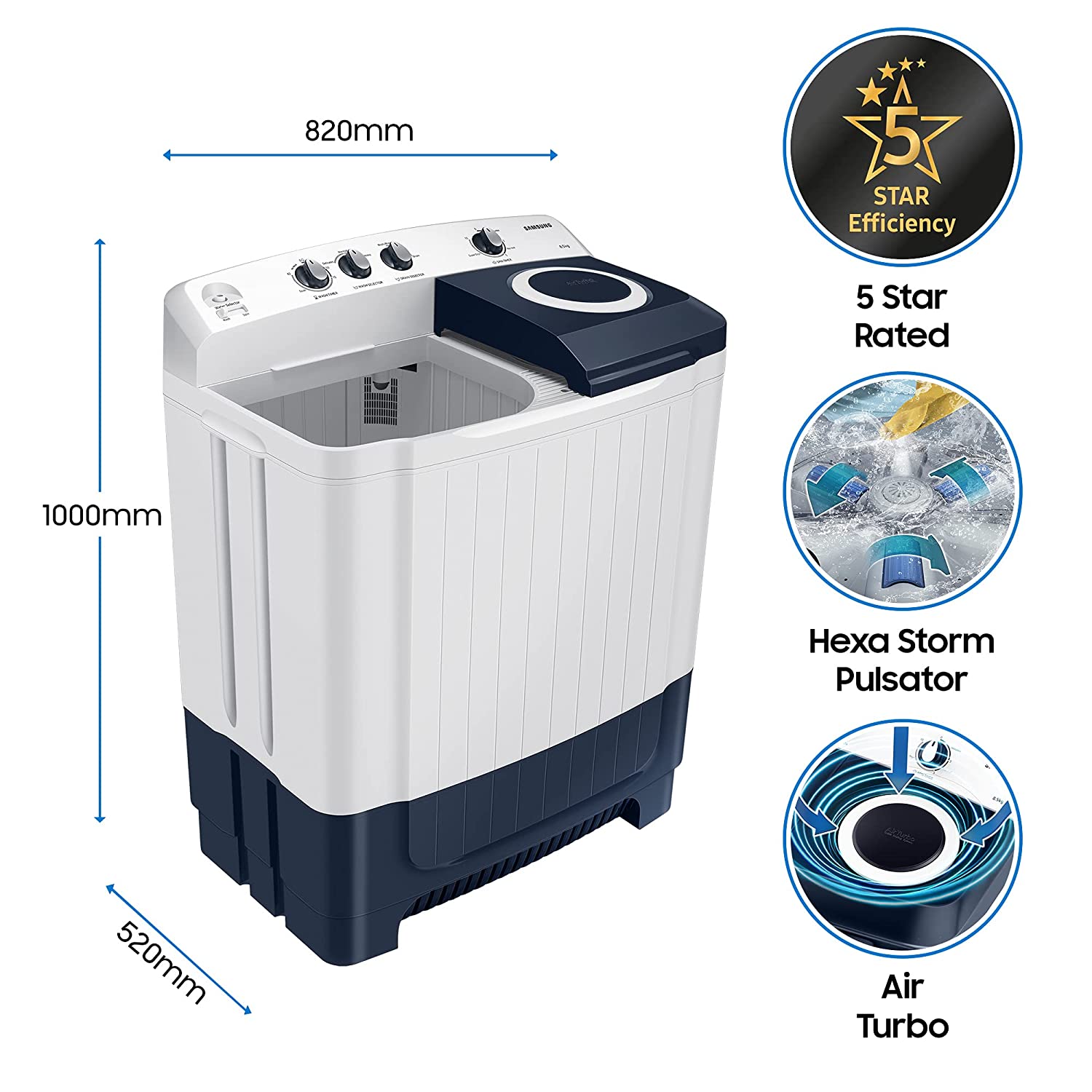 Samsung 8.5 Kg 5 Star Semi-Automatic Top Loading Washing Machine