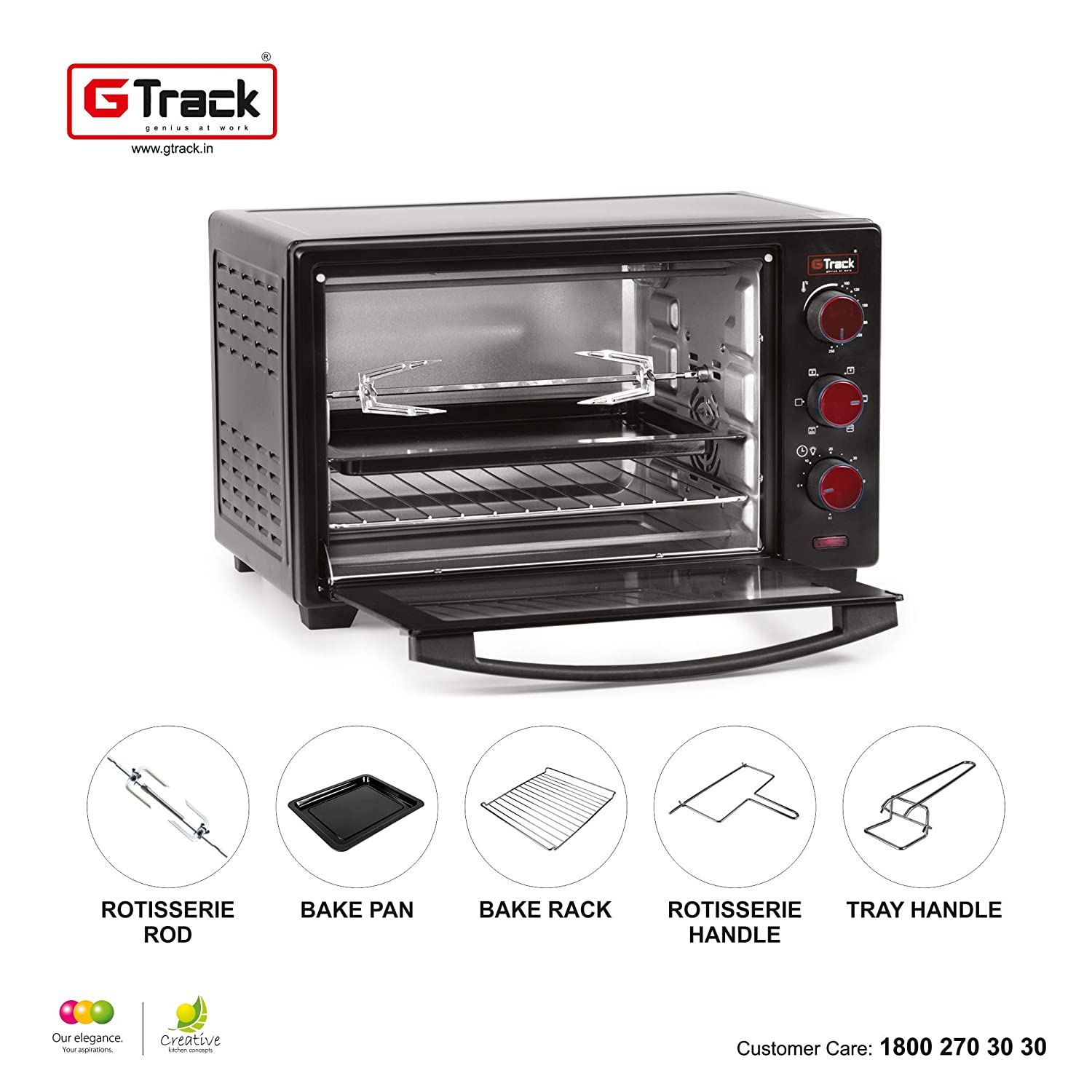G Track Electric Oven 48 Liter with Convection Rotisserie Lamp Function, 60 Minutes Timer ,Variable Temperature Control