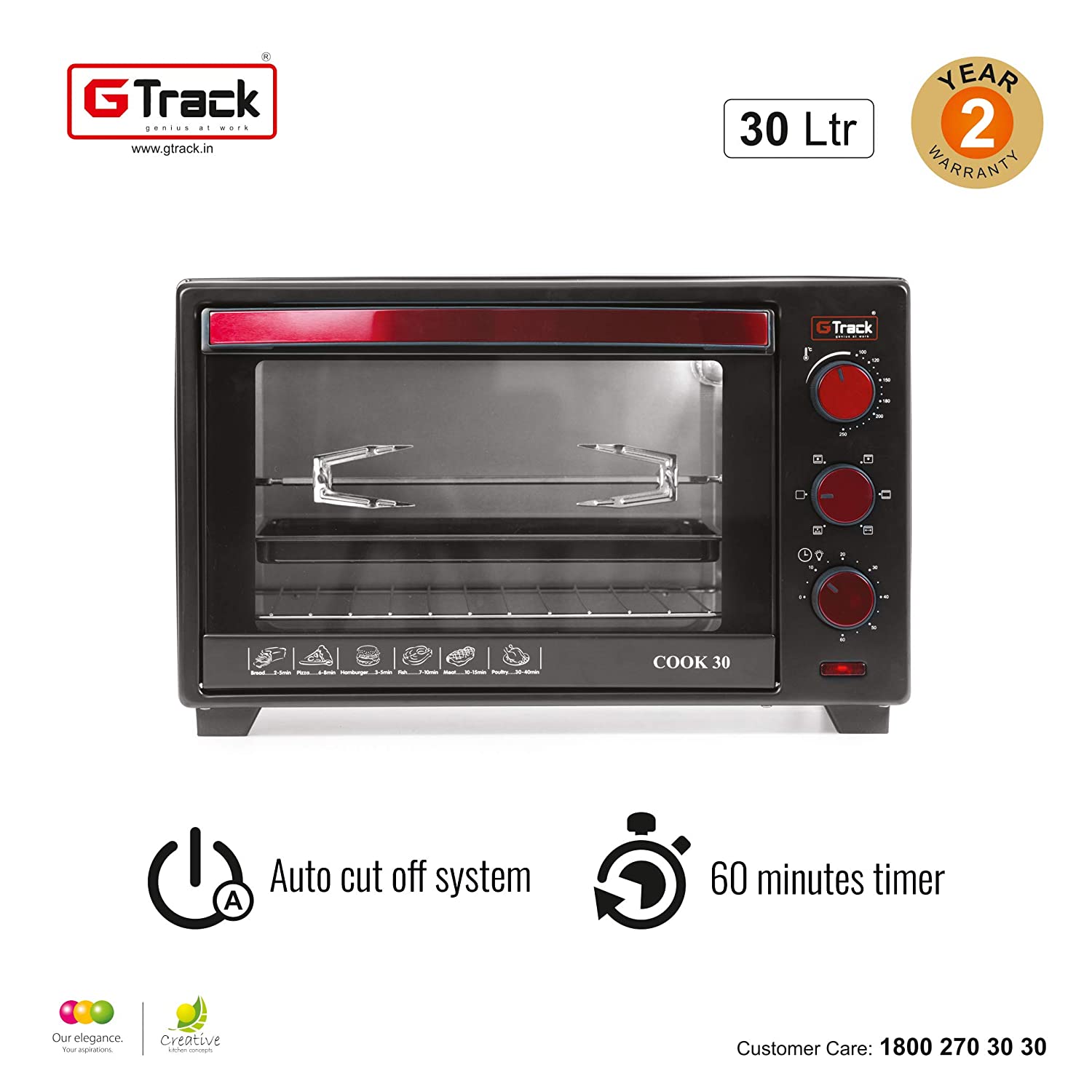 G Track Electric Oven 48 Liter with Convection Rotisserie Lamp Function, 60 Minutes Timer ,Variable Temperature Control