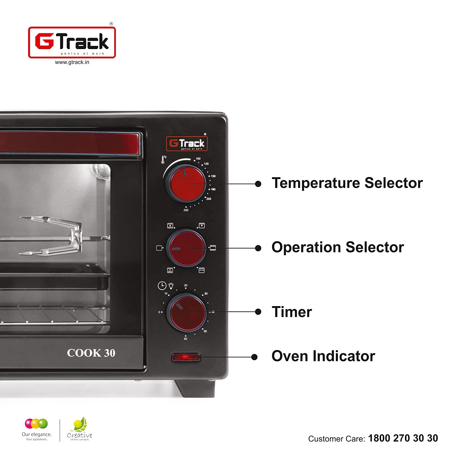 G Track Electric Oven 48 Liter with Convection Rotisserie Lamp Function, 60 Minutes Timer ,Variable Temperature Control