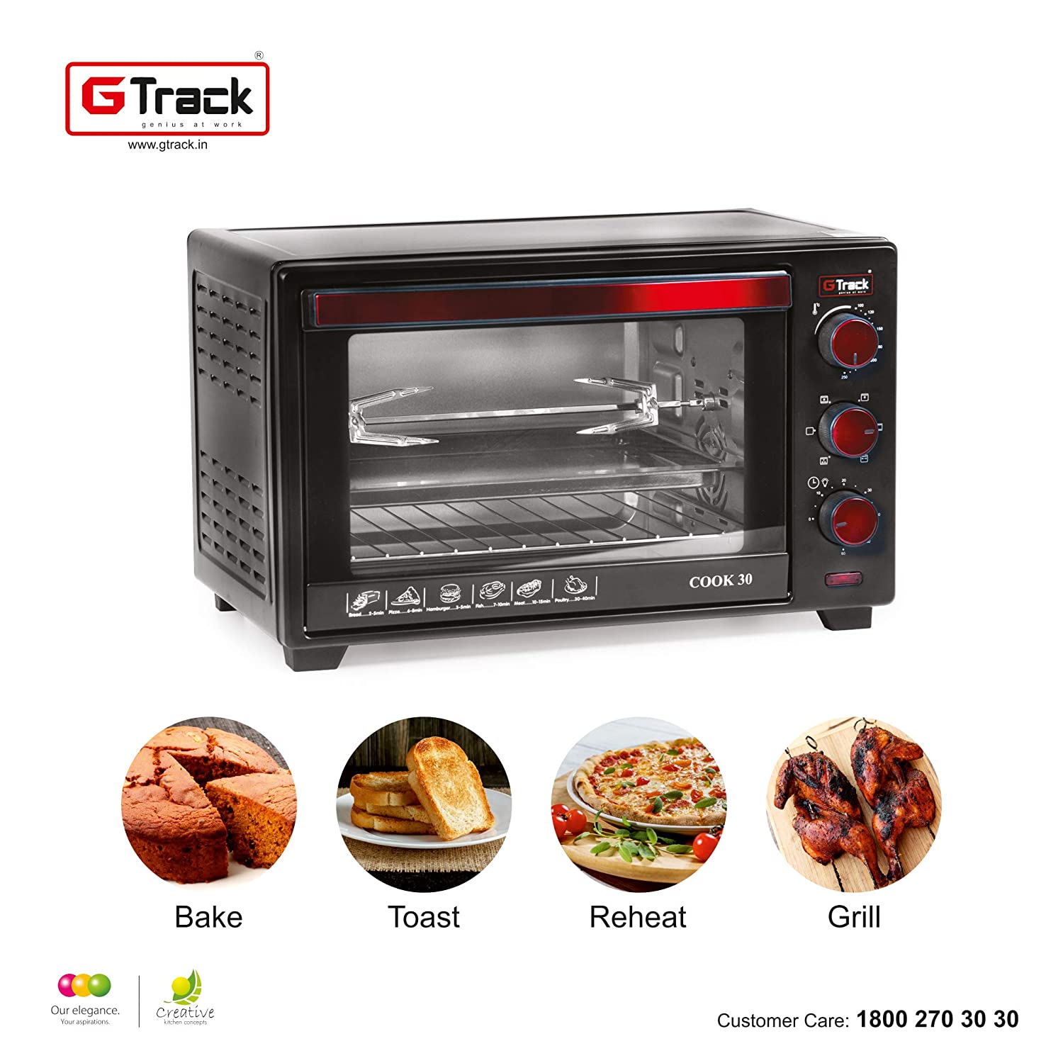 G Track Electric Oven 48 Liter with Convection Rotisserie Lamp Function, 60 Minutes Timer ,Variable Temperature Control